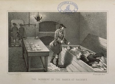 Scen för rånet av en Hackney Baker, ca 1730 av English School
