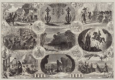 Scener från Pantomimes och Extravaganzas (gravyr) av English School