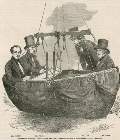 Vetenskaplig ballonguppstigning från Vauxhall Gardens, London av English School