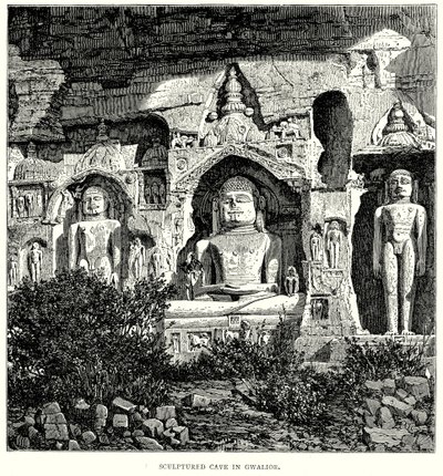 Skulpturgrottan i Gwalior (gravyr) av English School
