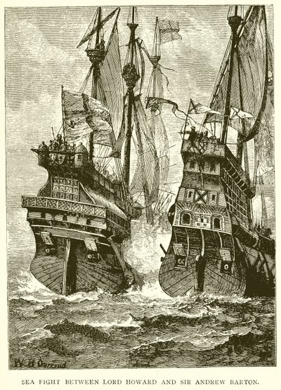Sea Fight mellan Lord Howard och Sir Andrew Barton av English School