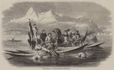 Sälfiske vid Kingigtorssuak, Grönland (gravyr) av English School
