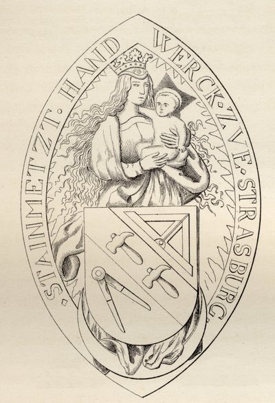 Frimurarnas sigill i Strasbourg, 1524, från "The History of Freemasonry, volume II", utgiven av Thomas C. Jack, London, 1883. av English School