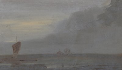 Seapiece with Boats: Evening, tidigare tillskriven J.M.W. Turner (1775-1851) och även tillskriven Peter de Wint (1784-1849), 1810-20 (olja på papper) av English School