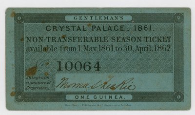 Säsongskort för inträde till Crystal Palace, 186162 av English School