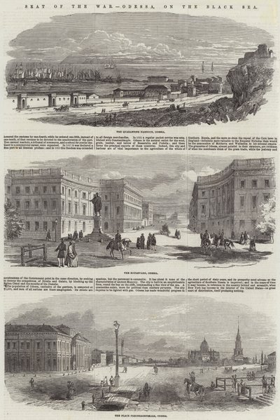 Krigets säte, Odessa, vid Svarta havet (gravyr) av English School