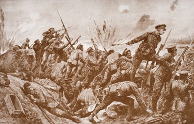 Sekundlöjtnant G.H. Woolley i försvaret av Hill 60 med sina män av English School