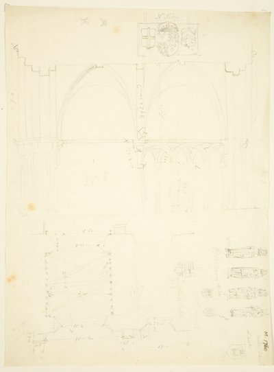 Serie av skisser av Abbey Gatehouse och Bristol Cathedral (penna och akvarell på papper) av English School