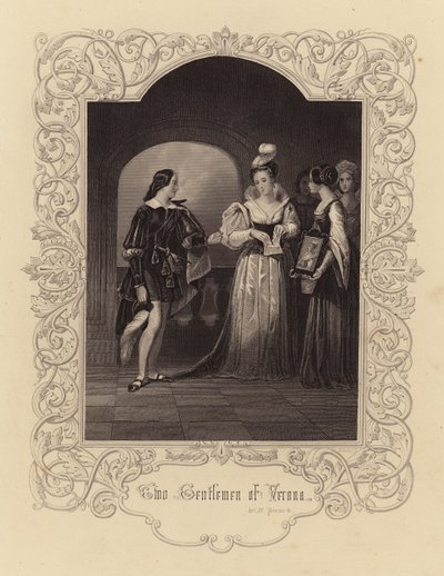Shakespeare: Två herrar från Verona, akt IV, scen 4 (gravyr) av English School