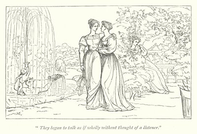Shakespeares Much Ado About Nothing; Hero och Ursula diskuterar Beatrices karaktär i hennes hörsel av English School