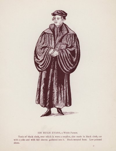 Shakespeares The Merry Wives of Windsor: Sir Hugh Evans, a Welsh Parson (litho) av English School