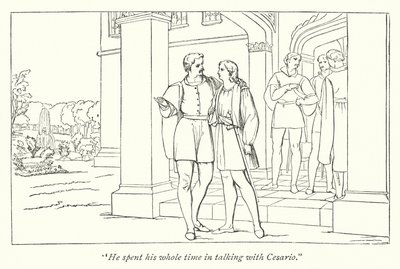 Shakespeares tolfte natt; Orsino skickar Viola till Olivia (gravyr) av English School