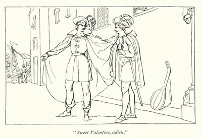 Shakespeares Two Gentlemen of Verona; Avskedet mellan Valentine och Proteus (gravyr) av English School