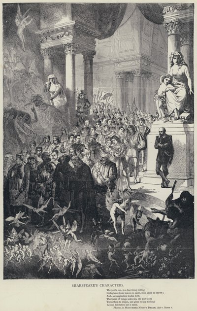 Shakespeares karaktärer, Theseus, i midsommarnattsdröm, akt v, scen 1 (gravyr) av English School