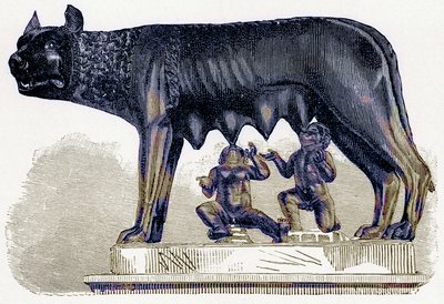 She-wolf of the Capitol, illustration från History of Rome av Victor Duruy, publicerad 1884 (digitalt förbättrad bild) av English School