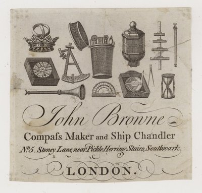 Fartygshandlare, John Browne, handelskort av English School