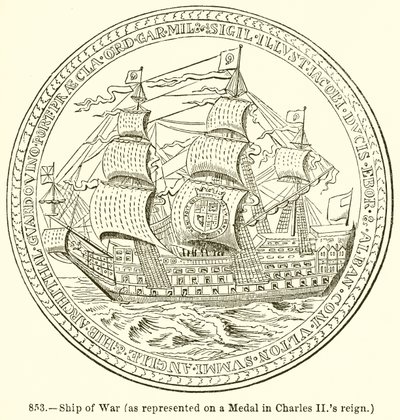 Krigsskepp (som representerat på en medalj under Charles II:s regeringstid) av English School