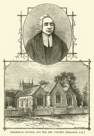 Shoreham Church, och pastor Vincent Perronet, AM (gravyr) av English School