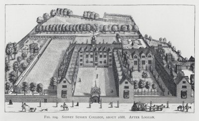 Sidney Sussex College, cirka 1688, efter Loggan (gravyr) av English School