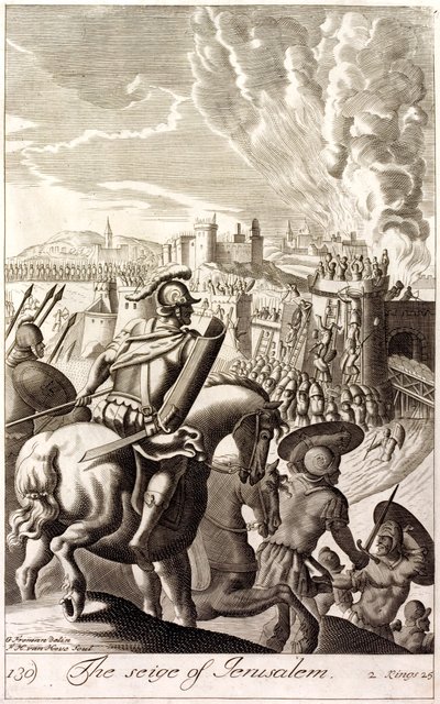 Belägring av Jerusalem av Nebukadnessar II av Babylon, 597 f.Kr. (gravyr) av English School