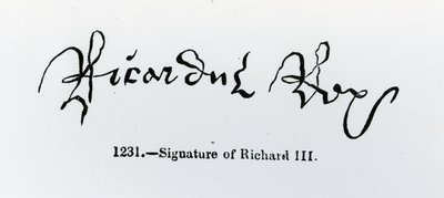 Signatur av Richard III (1452-85) (bw foto) av English School