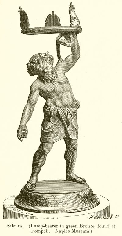 Silenus. (Lampbärare i grön brons, funnen i Pompeji. Neapelmuseum) (gravyr) av English School