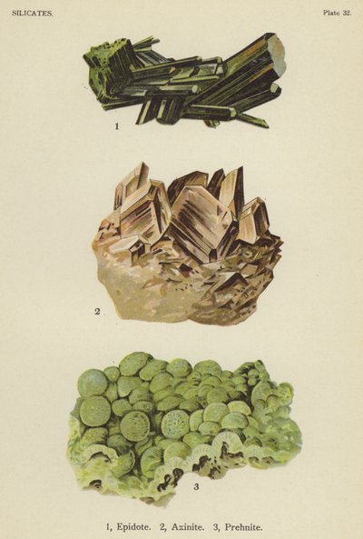 Silikater, epidot, axinit, prehnit (färg litho) av English School