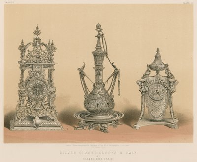 Silver Chased Clocks and Ewer av Barbedienne, Paris av English School