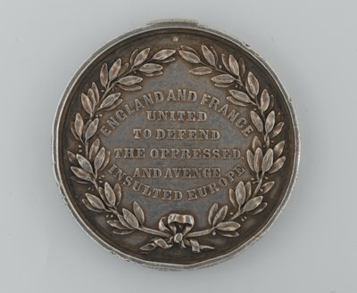 Silver Patriotic Fund-medalj till minne av alliansen mellan England och Frankrike 1854, tilldelad av borgmästaren i Dover, 1855 av English School