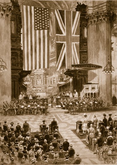 Sjunger den amerikanska nationalsången i St. Pauls Cathedral, 20 april 1917, 1914-19 av English School