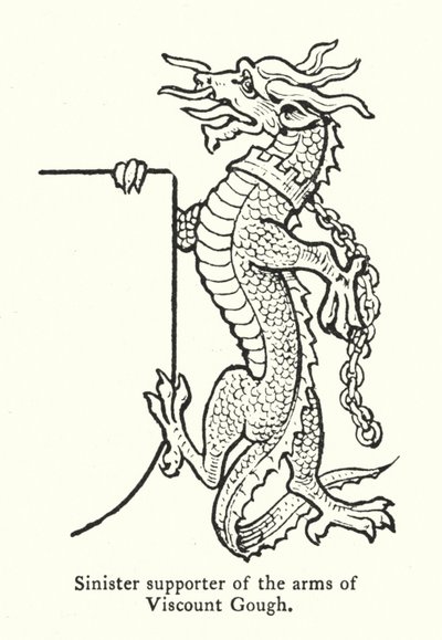 Sinister supporter av viscount Goughs vapen (gravyr) av English School