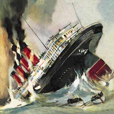 Lusitanias förlisning i maj 1915 (litografi) av English School