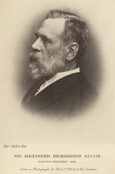 Sir Alexander Richardson Binnie valdes till president för Institution of Civil Engineers 1905 av English School