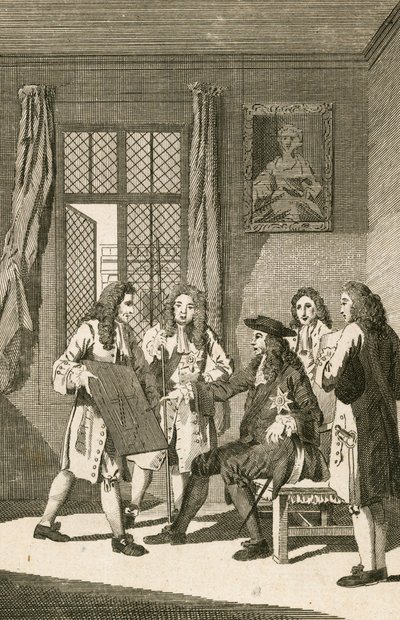 Sir Christopher Wren presenterar för kung Charles II sin plan för att återuppbygga London av English School