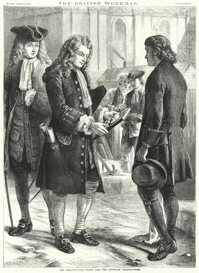 Sir Christopher Wren and the Suffolk Woodcutter (gravyr) av English School