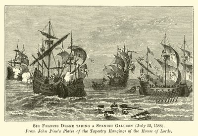 Sir Francis Drake tar en spansk galjon, 22 juli 1588 av English School