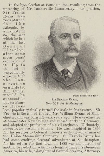 Sir Francis Evans, ny MP för Southampton (gravyr) av English School