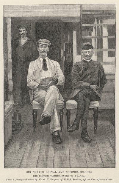 Sir Gerald Portal och överste Rhodes, de brittiska kommissionärerna i Uganda (gravyr) av English School