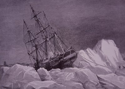 Sir John Franklin, expedition 1845 för att hitta Northwest Passage, skepp Terror fast i is, sent 1800-tal (gravyr) av English School
