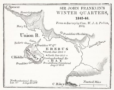 Sir John Franklins Winter Quarters, 1845-1846 från en undersökning av Com. W.J.S. Pullen 1854, pub. 1854 av English School