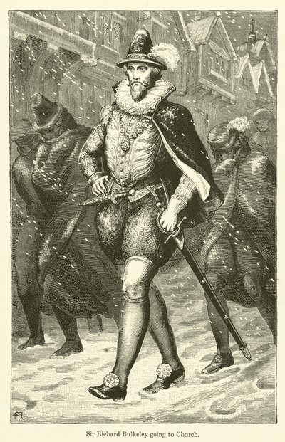 Sir Richard Bulkeley går till kyrkan (gravyr) av English School