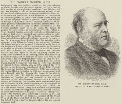Sir Robert Morier, GCB, Hennes Majestäts ambassadör i Ryssland (gravyr) av English School