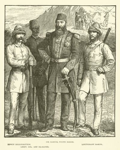 Sir Samuel White Baker, Edwin Higginbottom, löjtnant Baker, överstelöjtnant Abd El-Kader (gravyr) av English School