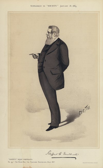 Sir Stafford Northcote, MP (färg litho) av English School