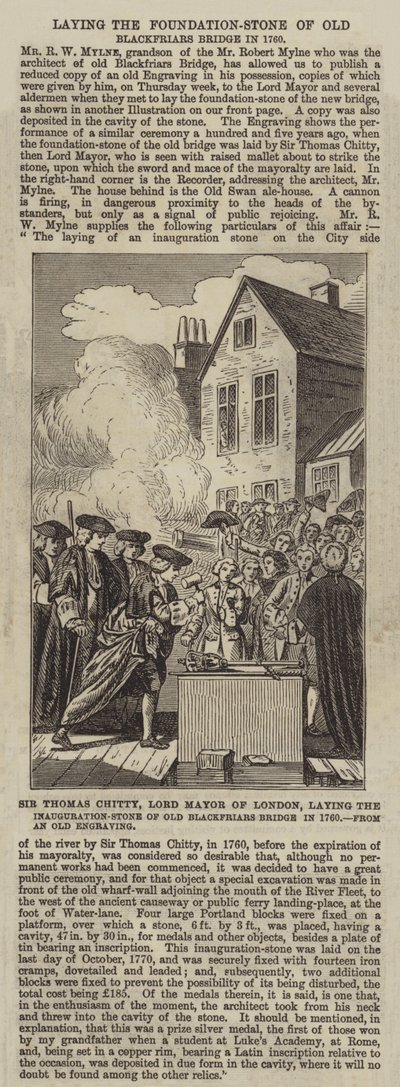 Sir Thomas Chitty, borgmästare i London, lägger invigningsstenen till Old Blackfriars Bridge 1760 av English School