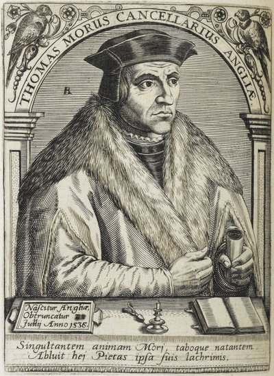 Sir Thomas More, Saint, illustration från "Ikoner för femtio män av illustrerande lärande och lärande..." av English School