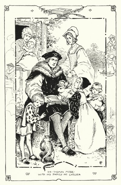 Sir Thomas More med sin familj i Chelsea (litho) av English School