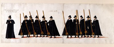 Sir Walter Raleigh, kapten för gardet och gardet. Del av drottning Elizabeth I:s begravningståg till Westminster Abbey, 28 april 1603. av English School
