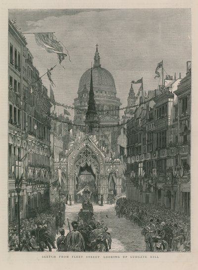Skiss från Fleet Street och tittar uppför Ludgate Hill av English School