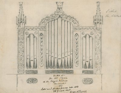 Skiss av den gamla orgeln vid Royal Gardens (Vauxhall Gardens, London) av English School